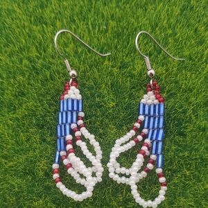 Patriotic Seed Bead Vintage Earrings For Pierced Ears P335